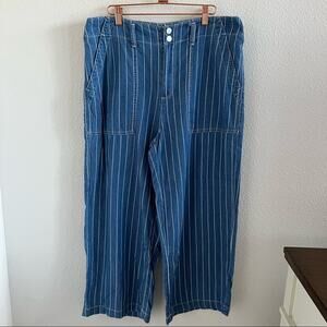 Seven7 Striped Wide Leg Crop Pants Chambray Denim Train Conductor 10